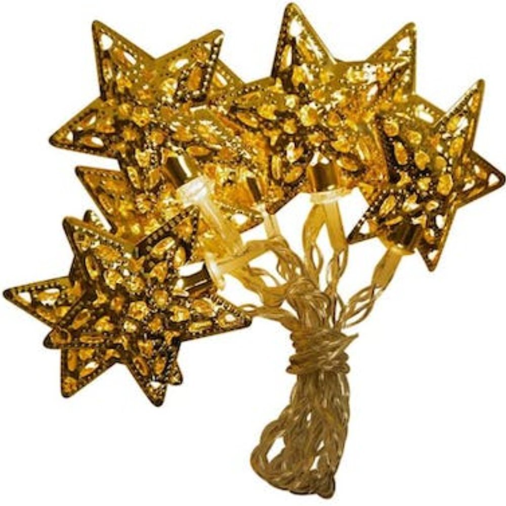 Signature Battery Operated Star Metal Cap LED Light String, Gold - Picture 3 of 3